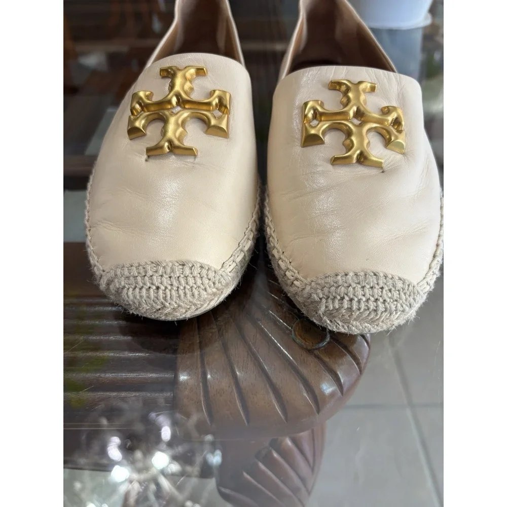 Tory Burch Eleanor Espadrille Cream Leather Slip-On Flats Round Toe US 8 86567